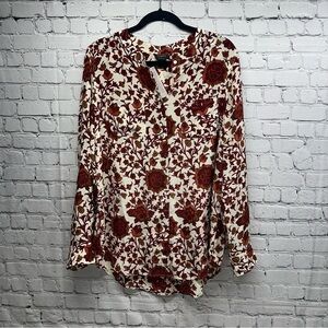 Talbots Red and Cream Floral Blouse silk nwt size 14